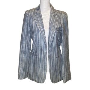 Cynthia Rowley size Small open front blue striped linen blend blazer